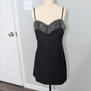 MOD Black‎ Dress Silver Fringe Heart Neckline Size Large